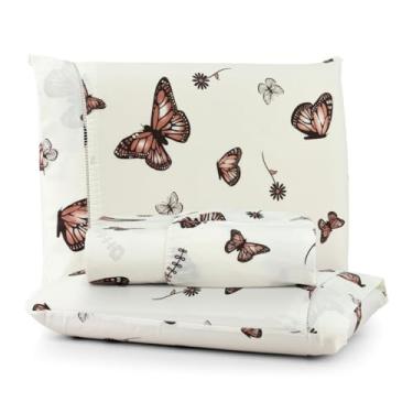 Imagem de Jogo de Lençol 200 Fios Algodão Estampa Borboletas – King, Queen, Casal e Solteiro(BOROLETA MARROM,SOLTEIRO 2-PEÇAS)