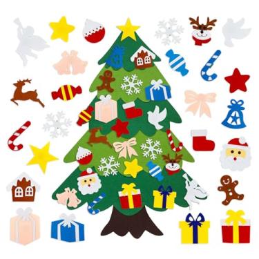 Imagem de Árvore de Natal de feltro faça você mesmo com 25 peças de ornamentos para crianças, árvore de Natal de feltro de 9,5 m para crianças Montessori, porta de Natal interna, parede, janelas, artigos de