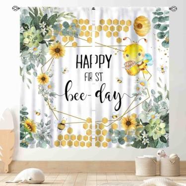 Imagem de Cortinas de abelha, girassol, amarelo, primavera, mel, folhas de eucalipto, inspirador, motivacional, rústico, para janela, tratamentos para quarto, sala de estar, cozinha, banheiro, 2 painéis, 107 x