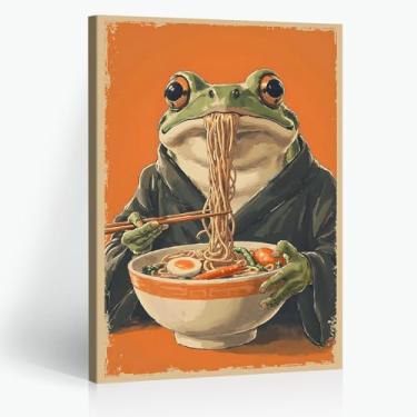 Imagem de Pôster retrô de ramen de sapo japonês arte de parede vintage sapo japonês comendo macarrão impressão para cozinha estética exclusiva restaurante e decoração de quarto 30,5 x 40,6 cm sem moldura