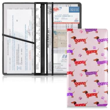 Imagem de Qilmy Dachshunds Suporte de registro e seguro de carro de couro PU carteira de documentos de veículo organizador de porta-luvas com compartimentos de cartão de PVC transparente para cartões de