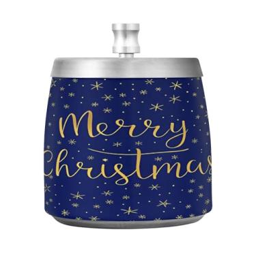 Imagem de Qilmy Cinzeiro de aço inoxidável com estampa estrelada de Natal com tampa - Cinzeiro de cigarro à prova de vento sem cheiro sem fumaça para casa, escritório, carro, pátio, varanda (uso interno e