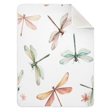 Imagem de Qilmy Cobertor de bebê Dragonflies 76 x 101 cm, cobertor infantil de algodão macio para meninos e meninas, cobertor leve e quente para berço e carrinho de bebê recém-nascido