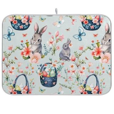 Imagem de Tapetes de secagem de pratos de Páscoa, tapete de café de secagem rápida, tapete de secagem de cozinha de microfibra para decoração de bancada de cozinha, 40,6 x 45,7 cm