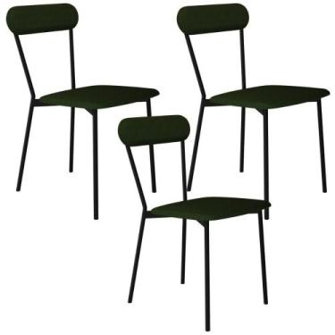 Imagem de Kit 03 Cadeiras Estofada Para Sala De Jantar Liora Preto C01 Linho Ver