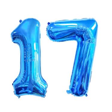 Imagem de GFIURNJVVBJH Balão gigante de 17 números, número 81 cm, para decoração de festa de formatura de aniversário de 17 anos, casamento, celebração, festa, azul, 17