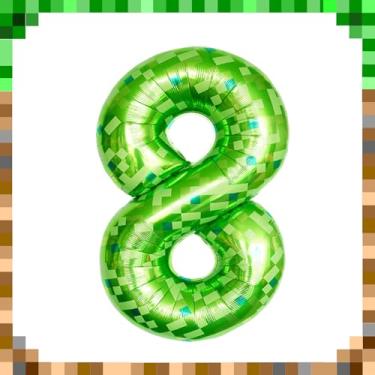 Imagem de 101,6 cm gigante verde pixel miner número 8 balões metálicos, grande mining 8º balões temáticos de videogame suprimentos de decoração de festa