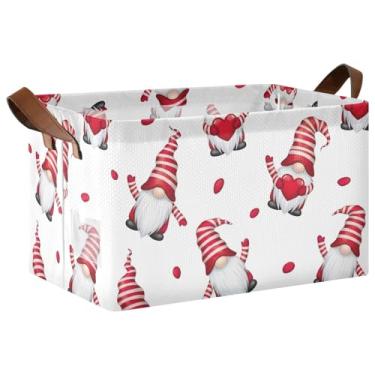 Imagem de Cestos de armazenamento decorativos com alças, caixas de armazenamento grandes para organização e armazenamento de trailers, pacote com 2 gnomos e corações vermelhos de 47 x 29 x 25 cm