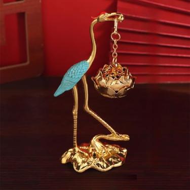 Imagem de Suporte para queimador de incenso de guindaste, fogão, lótus, liga antiga, lótus, fogão, suspenso, cerimônia, chá, artesanato, decoração doméstica (azul)