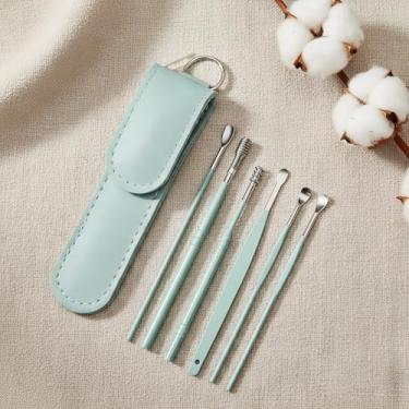 Imagem de Kit de limpeza de ouvido de 6 peças com escopo portátil, conjunto de ferramentas de cuidado de orelha em espiral de 360° para manutenção suave da orelha, armazenamento compacto (verde)