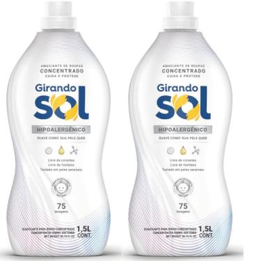 Imagem de Kit Amaciante Concentrado Girando Sol Hipoalergênico 1,5L 2 Unidades Roupas Macias Perfume Suave Proteção Para Peles Sensíveis