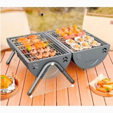 Imagem de Churrasqueira Portatil,Dupla Face Com Chaminé，ConstruíDo em AçO，FáCil de Instalar e Limpar，Adequado para Varandas, Acampamentos e Jardins