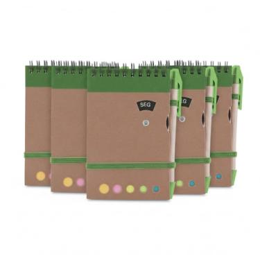Imagem de Mini Caderno Espiral, Capa em Papel Kraft, 70 Folhas Pautadas, com Blocos Adesivos Coloridos, Caneta e Disco Rotativo dos Dias da Semana, 14,5x9cm (5, Verde)