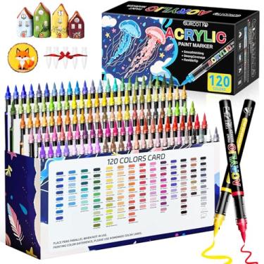 Imagem de Surcotto Marcadores de tinta acrílica, ponta de pincel, 120 cores com sistema de controle de tinta líquida direta, caneta de tinta profissional para pintura rupestre, tela, vidro, plástico, tecido e