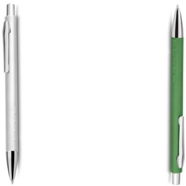 Imagem de Caneta Esferográfica em Alumínio, Escrita Azul, Retrátil com Grip Antiderrapante, Uso Profissional, 10 Unidades (Prata e Verde)