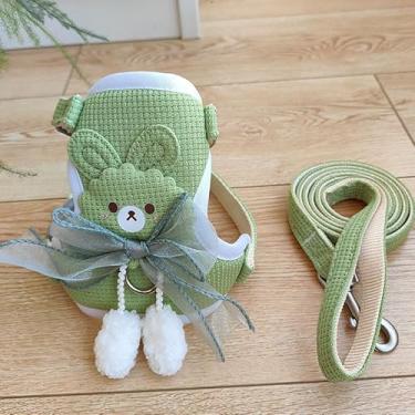 Imagem de Peitoral Fofo com Guia Ajustável para Coelho, Cão e Gato – Confortável e Seguro(Verde,G)