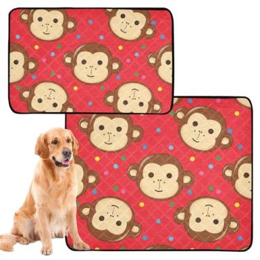 Imagem de Almofadas de xixi laváveis vermelhas fofas de macaco para cães, tapete de caixa de cachorro fofo, impermeável, reutilizável, almofada de xixi para gatos, absorventes de parto, médio + grande, conjunto