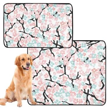 Imagem de Tapete floral macio rosa azul bege reutilizável para gatos para animais de estimação lavável para cães tapete impermeável para gaiola de cachorro almofada absorvente de parto, médio + grande, conjunto
