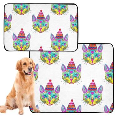 Imagem de Almofadas laváveis para xixi para cães, rostos de gato, branco, chique, almofadas extragrandes para treinamento de filhotes, à prova de vazamento, impermeável, tapete de cercadinho para cães, médio +