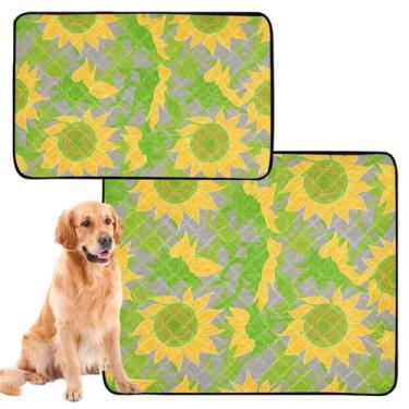 Imagem de Almofadas de xixi laváveis para cães, girassóis, estampa floral, amarelo, verde, almofada extra grande, absorvente para filhotes, tapete impermeável para gaiola de cachorro, fofo, médio + grande