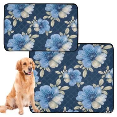 Imagem de Almofadas laváveis de flores azuis bege pintadas para animais de estimação, tapete impermeável para caixa de cachorro, almofada reutilizável para xixi, absorventes de adestramento, para cães, médio +