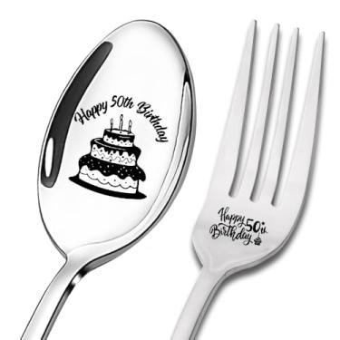 Imagem de Garfo de colher de feliz aniversário de 50 anos para pai, mãe, gravado, personalizado, garfo de colher, para marido, esposa, presentes de aniversário de 50 anos para mulheres, homens, avó, avô