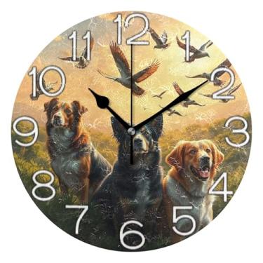 Imagem de GAIGEO Relógio de parede analógico decorativo relógio de cozinha bonito operado por bateria, decoração de parede moderna para sala de estar, desenho animado, cachorrinho, pássaro, marrom, 25 cm