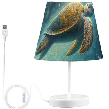 Imagem de TSENQUE Candeeiro de mesa personalizado com estampa de animal bonito lâmpada de cabeceira USB para mesa de cabeceira LED regulável decoração de casa lâmpada de quarto estética fantástica tartaruga