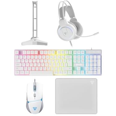 Imagem de FANTECH Teclado e mouse para jogos de 12,7 cm - 1, luz de fundo de LED arco-íris, teclado com fio, fone de ouvido para jogos e suportes para fone de ouvido, mouse pad para jogos, mouses para jogos com