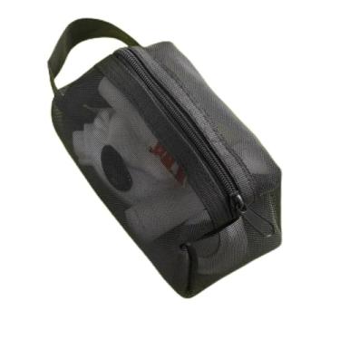 Imagem de Bolsa de malha transparente com zíper, mini organizador com alça transparente, porta-moedas, estojo de joias para maquiagem para viagem, casa, escritório, Preto