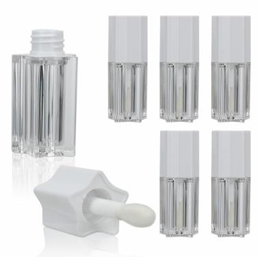 Imagem de COSIDEA 5 peças de tubos de brilho labial em formato de estrela branca de 5 ml para recipientes de brilho labial DIY com pincel grosso