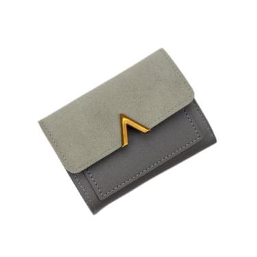 Imagem de Carteira pequena feminina de couro PU com bloqueio de RFID, porta-cartões com bolso para moedas, janela para identidade, Cinza, Tendência
