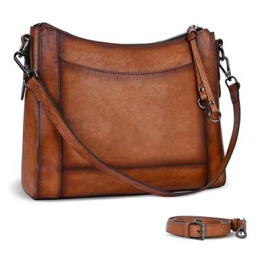 Imagem de Iswee Bolsa tiracolo de couro para mulheres, bolsa de ombro média Hobo de couro legítimo, bolsas e bolsas de mão, Marrom claro, Medium, Bolsa de ombro feminina transversal