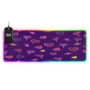 Imagem de CEBUGI Mouse pad de carregamento sem fio coração 15W mouse pad rápido para jogos com 14 iluminação LED RGB para jogos, PC, laptop, mesa 80 x 30 cm