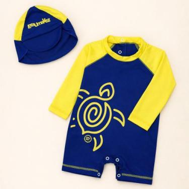 Imagem de Kit Proteção UV50+ para Bebê com Macacão e Chapéu de Sol Cor:RoyalAMTa