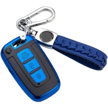 Imagem de Capa tpu de 4 cores para chave de carro, compatível com hyundai ix35/i30/sonata/tucson/elantra, compatível com kia ray/k2 k5, capa de chave fob(Blue)