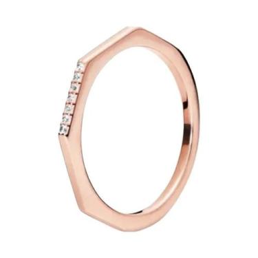 Imagem de Anel Feminino Em Prata Esterlina 925 Com Ouro Rosa E Pedra Em Forma De