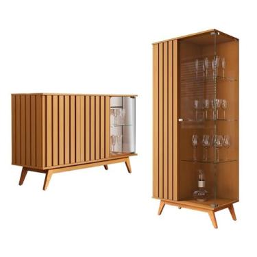 Imagem de Conjunto de Cristaleira e Aparador Buffet Açai com 3 Portas Nature