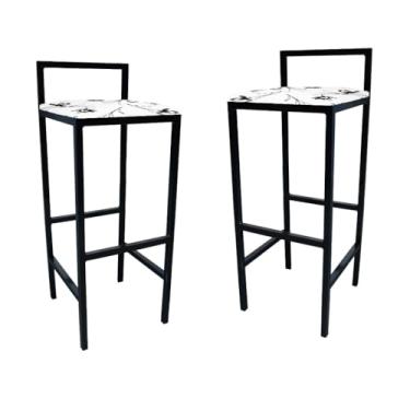 Imagem de Kit com 2 Banquetas Altas Estilo Industrial - Cozinha, Balcão e Bar, com Encosto, MDF e Espuma(Branco Floral)