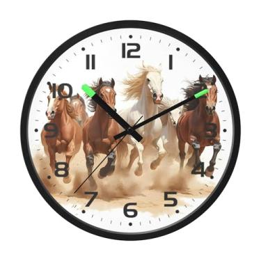 Imagem de SEHANY Relógio de parede artístico majestoso cavalos silencioso, sem tique-taque, relógio redondo operado por bateria, controle de som, luz noturna, relógios de parede para sala de estar, cozinha