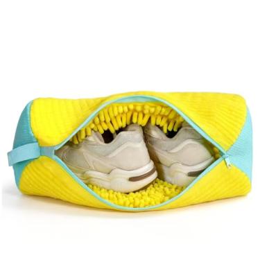 Imagem de Bolsa para lavar Tênis e Sapatos, Saco para Lavagem na Máquina – Proteção Antimpacto, Zíper Reforçado, Microfibra Chenille (Amarelo)