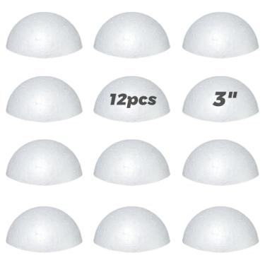 Imagem de 12 peças meias bolas de isopor de 7,6 cm, bolas de espuma redondas brancas sólidas para artesanato, hemisférios de espuma de artesanato DIY suaves para construção de modelos, decorações de férias e