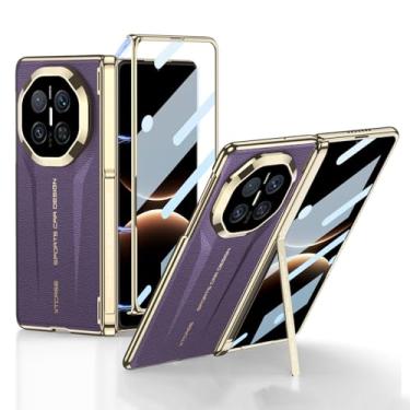 Imagem de POYUFRG Capa galvanizada para Huawei Mate X7, capa de couro de negócios leve de luxo com tudo incluído, capa magnética com suporte, roxo, Mate X7