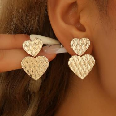 Imagem de Brincos leves de coração, textura geométrica, acessórios de moda delicados, hipoalergênicos, bonitos, brincos pendentes para mulheres, moda para casamento, noiva, uso diário, festa, 6 g