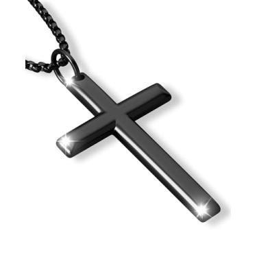 Imagem de ZENLUNANO Colar de cruz para homens e mulheres – Pingente de cruz minimalista de aço inoxidável 316L, prata polida/dourada/tom preto, pingente pequeno/médio/grande, joia de presente de fé cristã, 0