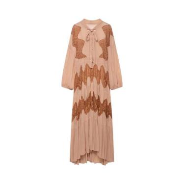 Imagem de Vestido Feminino Solto De Manga Longa Com Decote Redondo E Renda, Moda