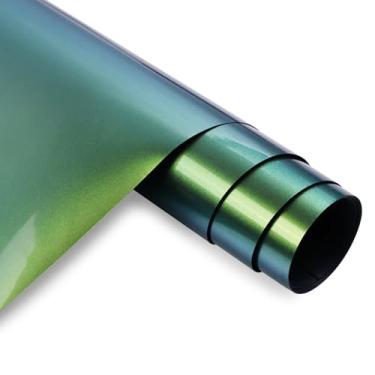 Imagem de MEVOREW Chameleon HTV Vinil de transferência de calor 30,5 cm x 1,8 m de ferro em vinil para camiseta, camaleão gradiente mudança de cor PU HTV rolos para Cricut, Silhouette Cameo (dourado-verde, 30,5