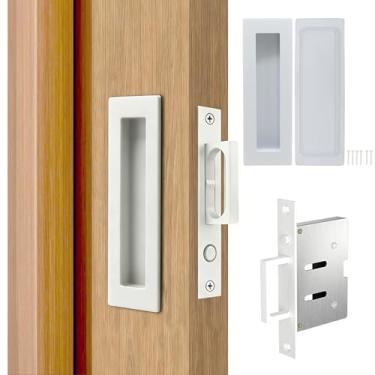 Imagem de Dontay Puxadores de porta de bolso, aço inoxidável 304, sem trava, ferragens para porta de bolso deslizante, puxadores embutidos, puxador de borda resistente com puxador de anel pop out (pacote com 2