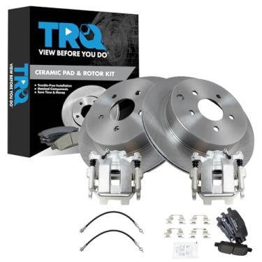 Imagem de TRQ Kit de freio traseiro e rotor de cerâmica compatível com 2012-2013 INFINITI M35h 2011-2013 M37 M56 2014-2017 Q50 2017 Q60 Q70 2016-2017 Q70L