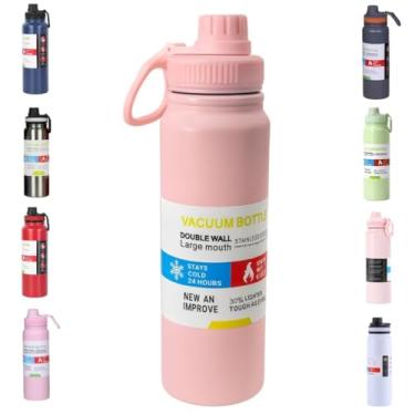 Imagem de Garrafa de Água Térmica Inox 800ml Esportiva com Alça Parede Dupla Isolada a Vácuo Antivazamento Garrafinha Academia Fitness Corrida Esportes Escritório – Premium (Rosa)